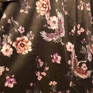 Olive green printed velvet shirt